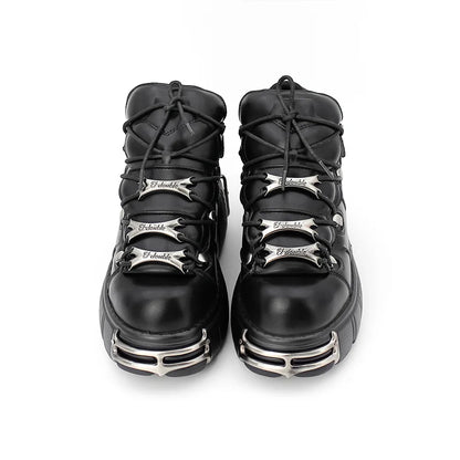 2026 New Brand Punk Style Women Shoes Lace-up heel height 6CM Platform Shoes Woman Rock Boots Metal Decor Woman Sneakers