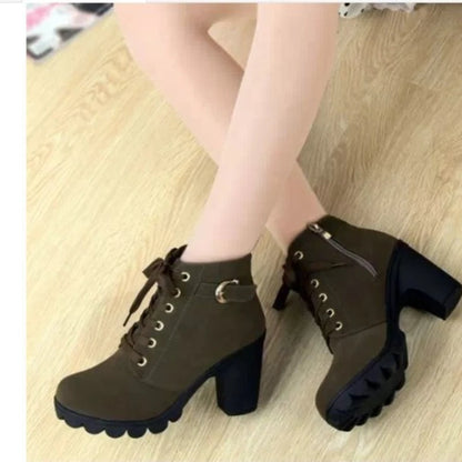 2025 New Spring Winter Fashionable Versatile Women Boots Lace-up Fashionable Versatile Ladies Shoes Comfortable High Heels Boots