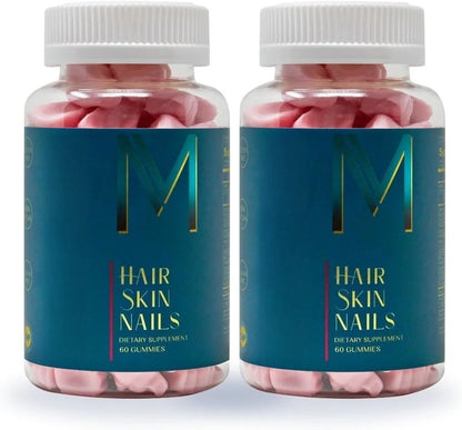 Hair Skin Nails Gummies with Biotin and Zinc, Vitamins A C D2 and E, Plus B6 and B12 for Radiant Healthy Skin, 60 Gummies