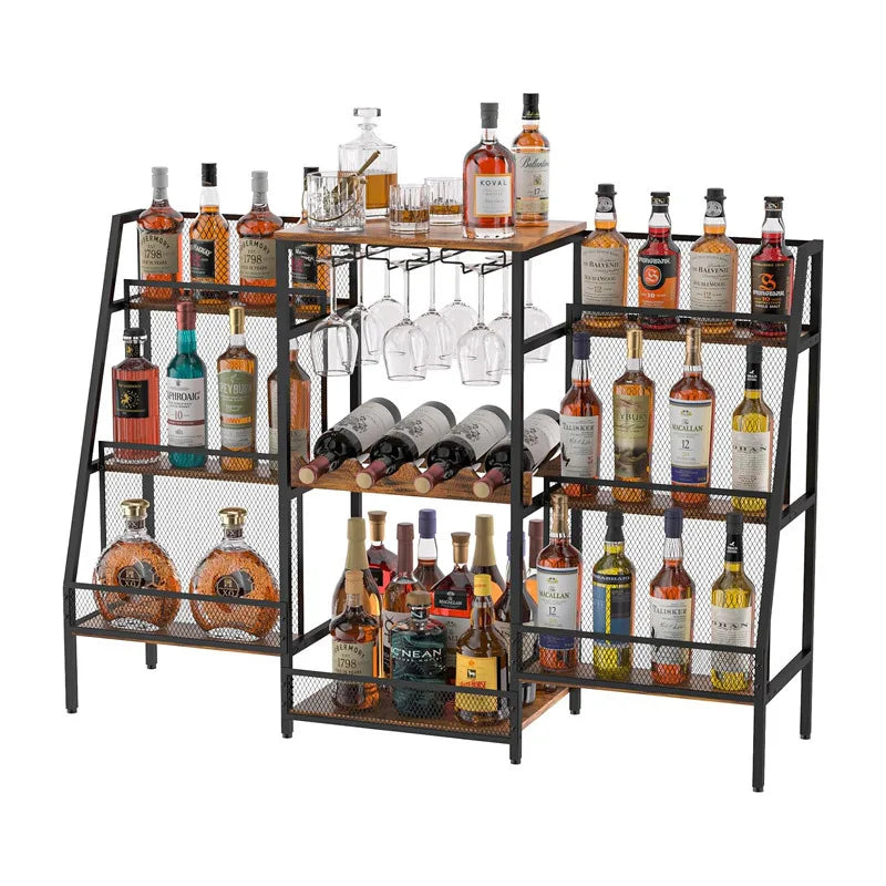 Trapezoid Wine Rack Multi-Tier Liquor Display Cabinet Space-Saving Freestanding Bar Storage for Red Wine & Home & Commercial Use