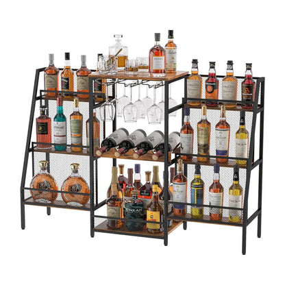 Trapezoid Wine Rack Multi-Tier Liquor Display Cabinet Space-Saving Freestanding Bar Storage for Red Wine & Home & Commercial Use