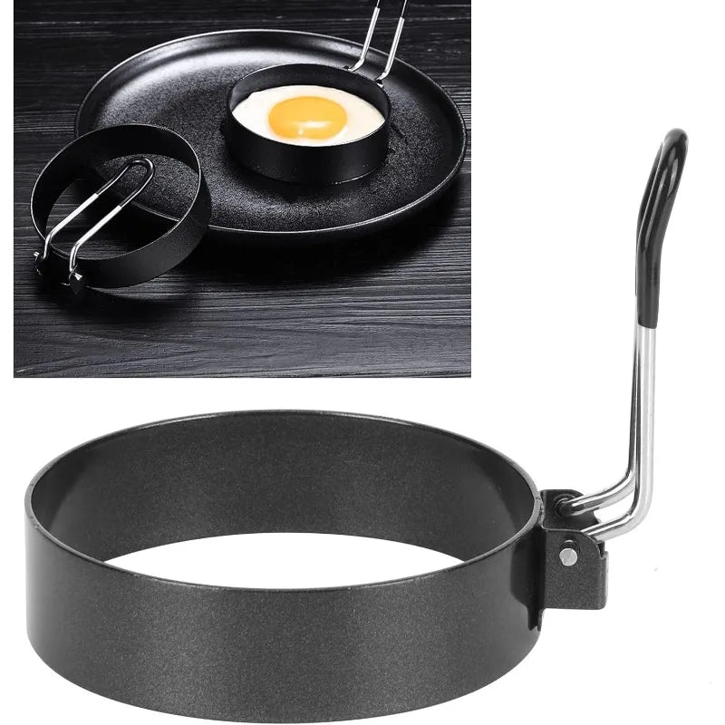 Stainless steel egg ring mold for frying eggs and pancakes, featuring a heat-resistant handle and easy-to-clean design.