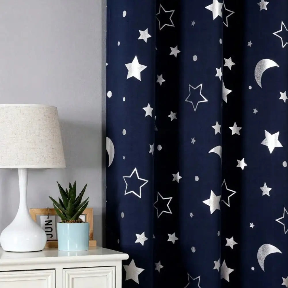 1pc Silver Pressed Star Moon Pattern Blackout Curtain, Window Curtains for Living Room, Bedroom, Kitchen, Home Decor