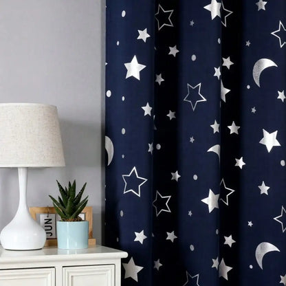 1pc Silver Pressed Star Moon Pattern Blackout Curtain, Window Curtains for Living Room, Bedroom, Kitchen, Home Decor