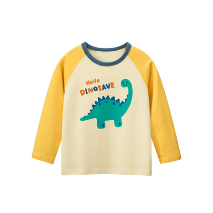 2026 Spring  Autumn Children Boys Long Sleeve T-Shirts Cartoon Dinosaur Cotton Tops 2-8 Years Kids Baby Boy Tees Toddler Clothes