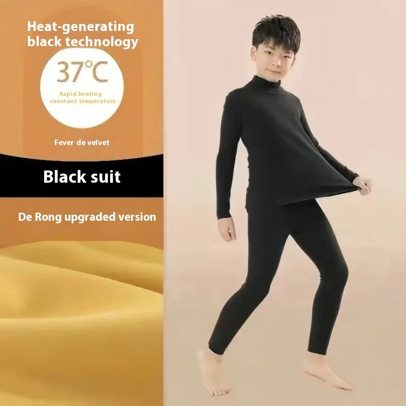 Children's Boys De Velvet Thermal Suit Reversible Medium High Neck Thermal Children's Autumn Clothes Autumn Pants Underwear