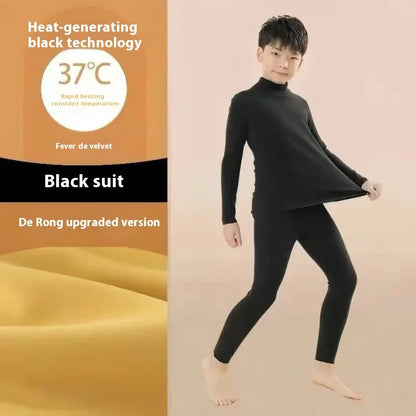 Children's Boys De Velvet Thermal Suit Reversible Medium High Neck Thermal Children's Autumn Clothes Autumn Pants Underwear