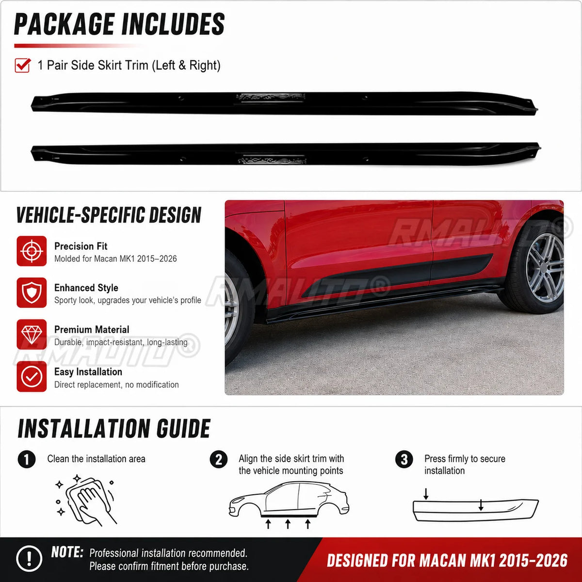 Side Skirt Trim Extension Rocker Panel Garnish Gloss Black Carbon Fiber For Porsche Macan MK1 2015-2026 Car Accessories