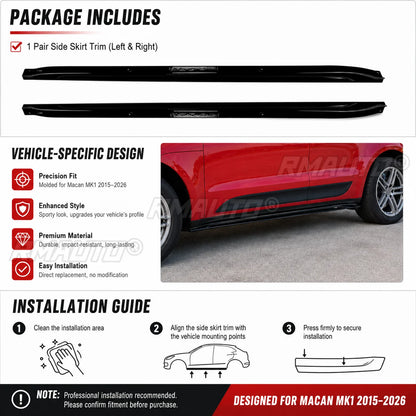 Side Skirt Trim Extension Rocker Panel Garnish Gloss Black Carbon Fiber For Porsche Macan MK1 2015-2026 Car Accessories