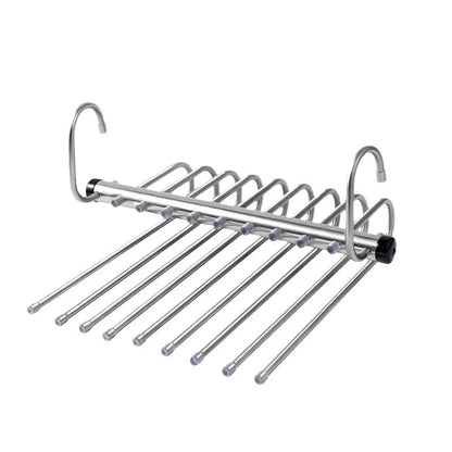 Stainless Steel Folding Pants Hanger – Multi-Layer Magic Clips & Retractable Space-Saving Organizer
