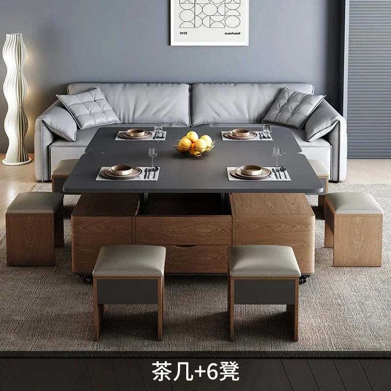 Io S Two-in-one Household With Stool Living Room Multifunctional Rock Slab Lift Coffee Table Dining Table Integrated Dual-purpo