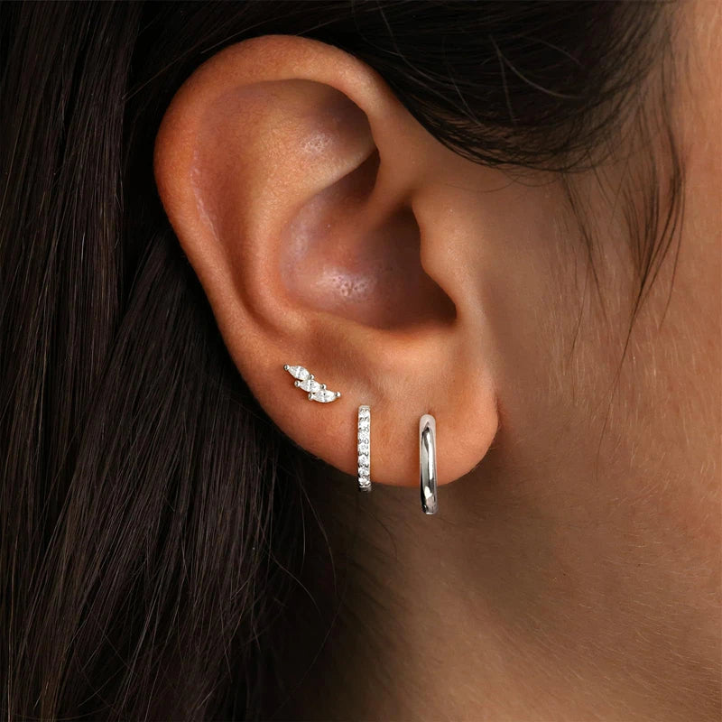 3PCS Stainless Steel Gold Color Circle Hoop Earrings Set for Women Simple Zircon Flower Stud Earring Cartilage Piercing Jewelry