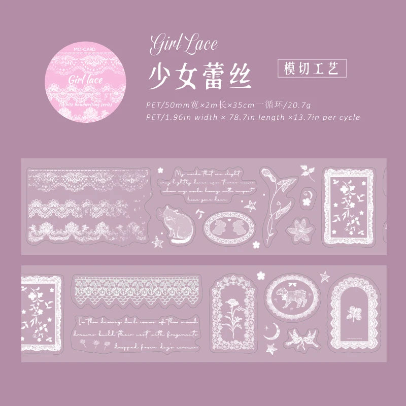 JIANQI 50mm*2m PET Tapes White pattern DIY Scrapbooking Decor Photo Album Collage Junk Journal Materials Aesthetics Stickers