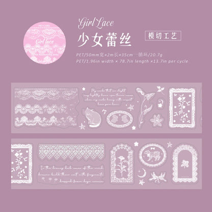 JIANQI 50mm*2m PET Tapes White pattern DIY Scrapbooking Decor Photo Album Collage Junk Journal Materials Aesthetics Stickers