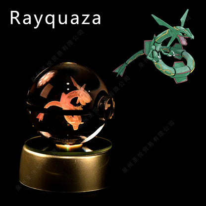 Pokemon Crystal Ball 3D Pikachu Gengar Mewtwo Night Light Lamp Pokeball 3D Glass Pokemon Crystal Ball Statue Kids Birthday Gift