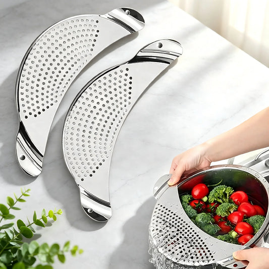 1/2Pcs Pot Strainer Set Stainless Steel Universal Fit Dishwasher Safe Colander for Fruit Veggie Pasta Home Kitchen Cooking