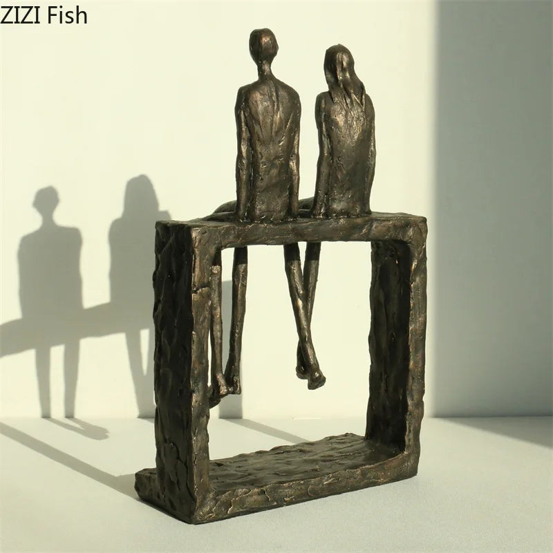 Retro Resin Couple Ornament Abstract Character Statues Art Sculpture Decoration Handicraft Display Model Figurines Miniatures