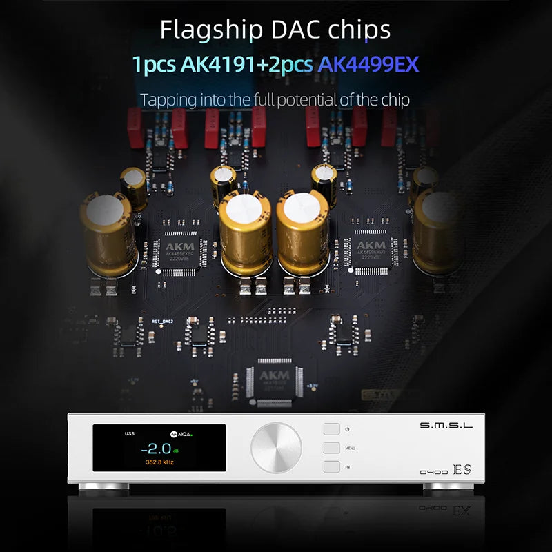SMSL D400EX Hi-Res Audio Decoder 2x AK4499EX DAC Chip XU316 MQA USB DAC Optical Coaxial I²S Bluetooth Input With Remote Control