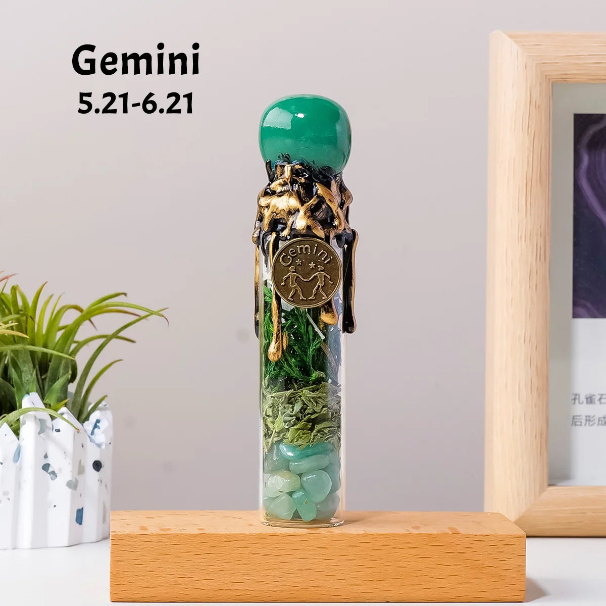 1PC Natural Crystal Zodiac Wishing Bottle, Magic Energy Healing Stone Drifting Bottle with Raw Stones, Spiritual Divination Reik