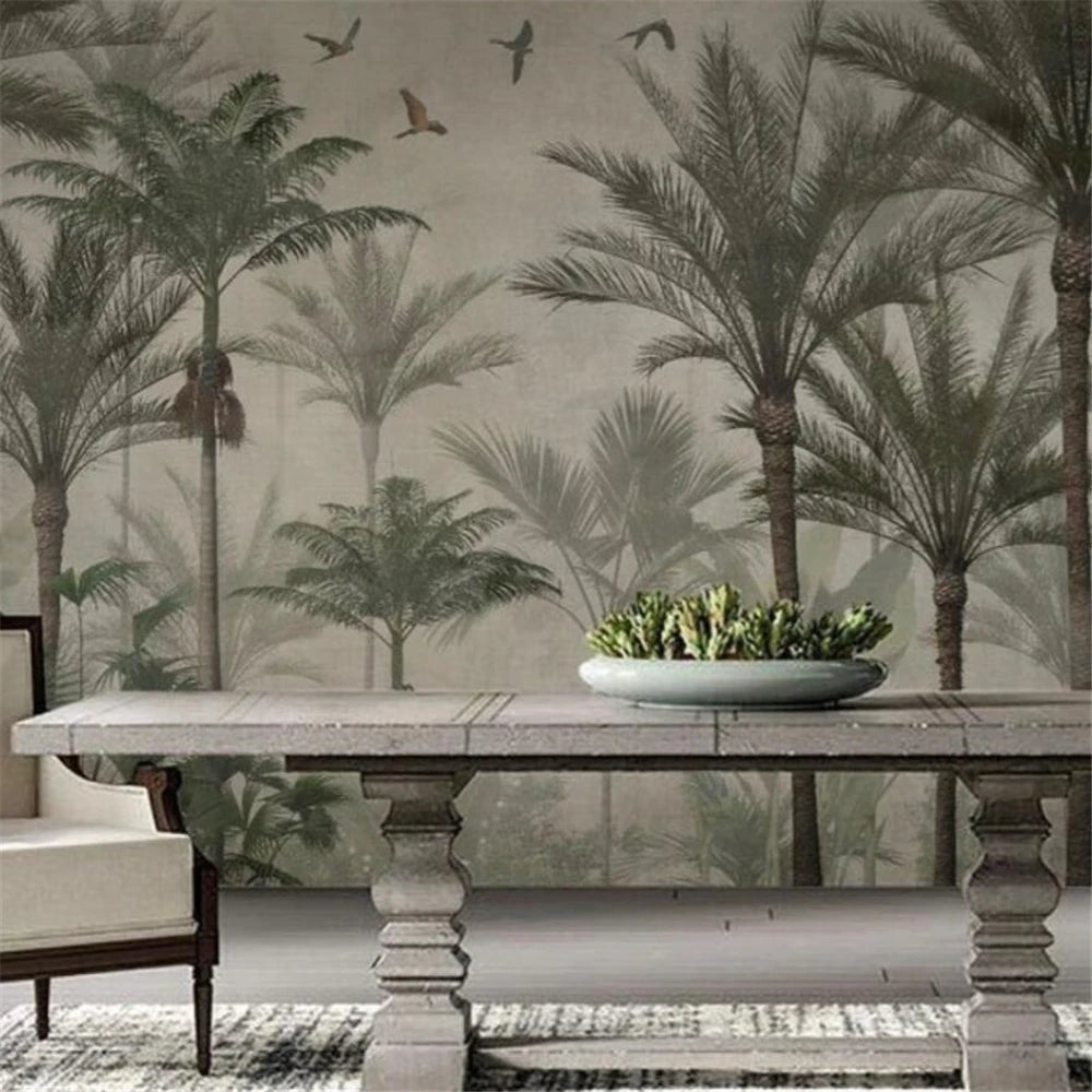 Custom Nordic Southeast Asian American Landscape Wallpaper Guest Restaurant Bedroom Background Jungle Tropical Plant Wall Paper