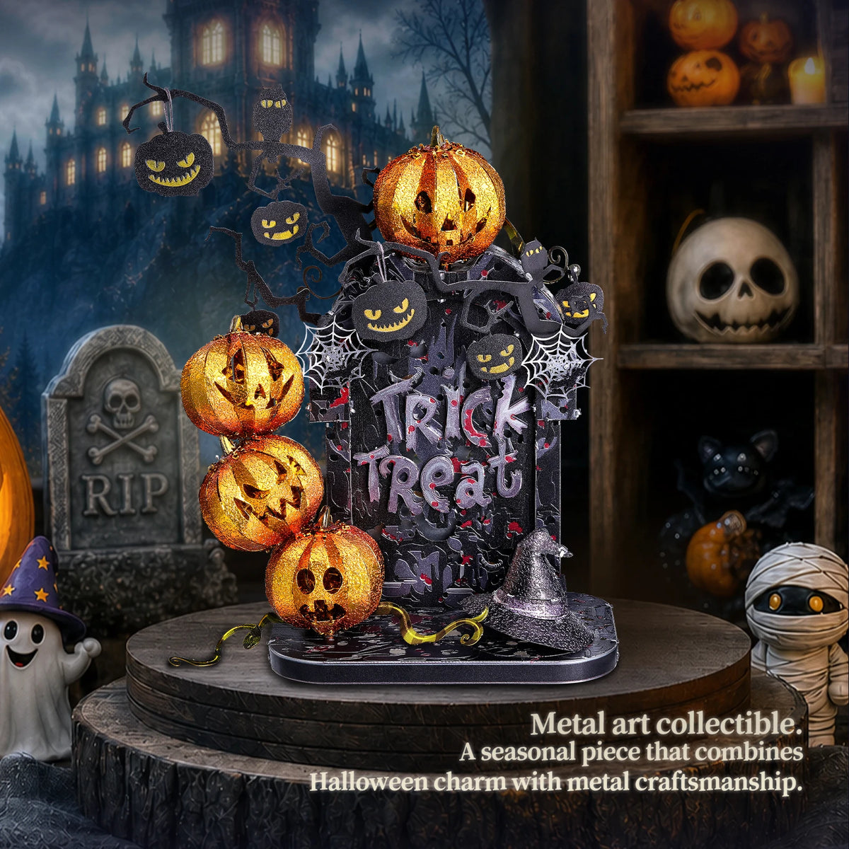 Piececool 3D Metal Model Kits Pumpkin Trick 3D Metal Puzzles for Halloween Decoration Building Blocks Best Gifts