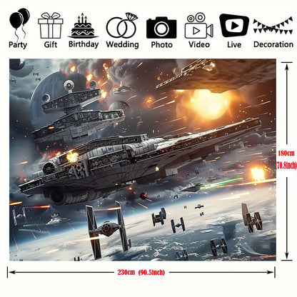 1 2D flat background piece of outer space galactic war theme - polyester, suitable for sci-fi themes and birthday decorations