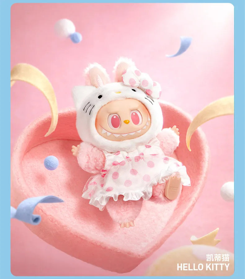 NEW POP MART The Monsters X Sanrio Family Labubu Hello Kitty Kuromi Vinyl Plush Doll Keychain Blind Box Kawaii Toys Kids Gift