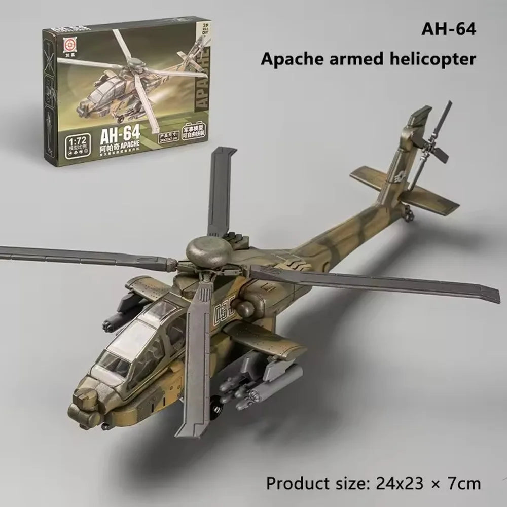 1:72 Scale Toy Planes US Apache Armed Helicopter AH64 ABS DieCast Aircraft Model Building Blocks Toy Collection Boy Holiday Gift