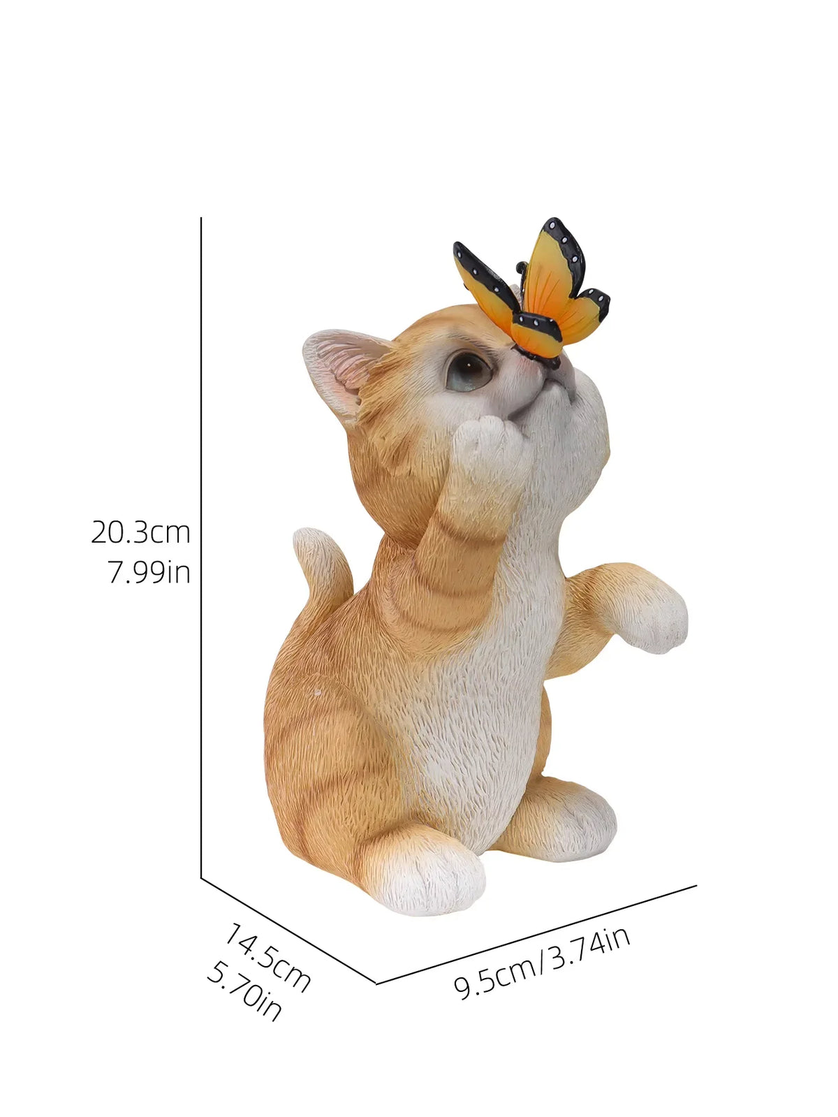 Cute Resin Cat Sculpture with Butterfly Solar Light Garden Courtyard Terrace Lawn Decorative Statue Lamp Ornament