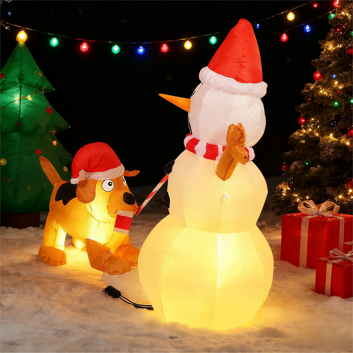 4 FT Inflatable Snowman with Dog Christmas Blow Up Yard Decorations, Snowman Bite Dog with LED Lights, for Indoor Outdoor Yard