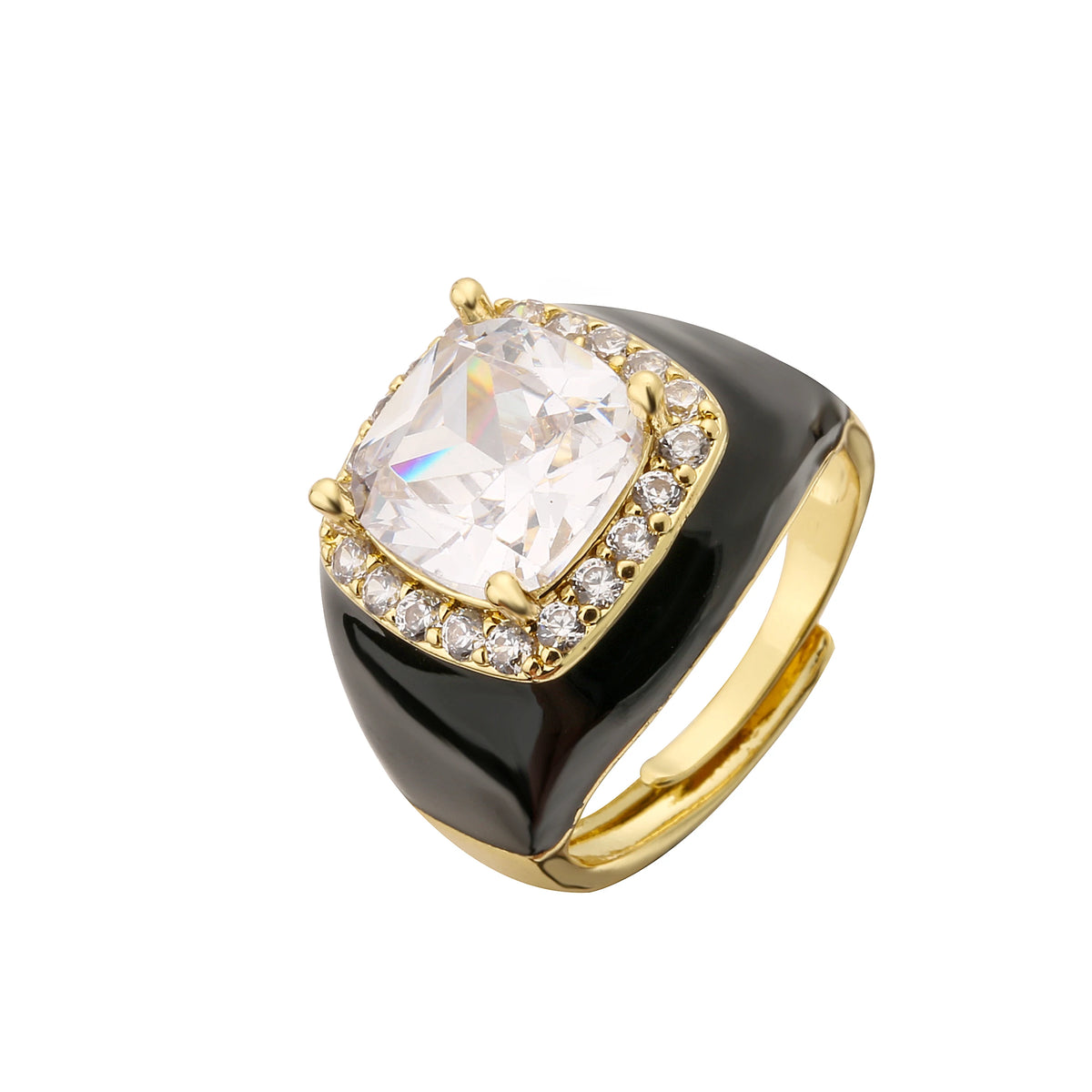 HECHENG,Multicolor Enamel Dripping Oil Zircon Open Ring For Women Adjustable Gold Plated Chunky Finger Rings Gift