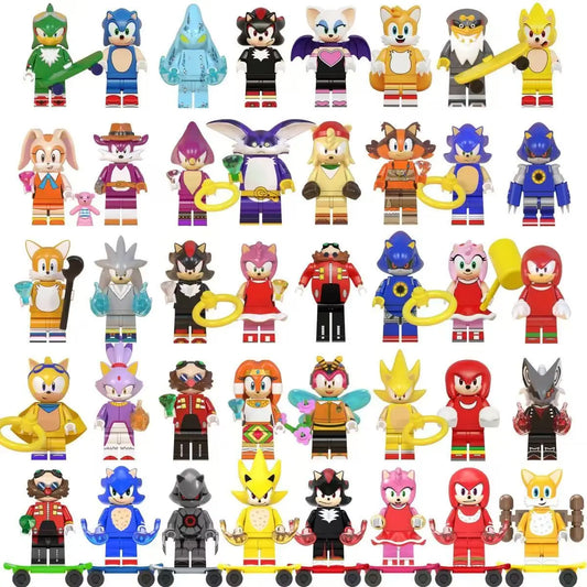 8Pcs/set Anime Games Hedgehog Sonic Building blocks Mini Action Figures Puzzle Model Doll Ornament Assembling Toy Birthday Gifts