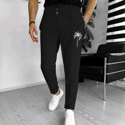 Men Waffle Knit Slim Fit Pants Drawstring Trousers With Pockets Stylish Design Spring Autumn Outdoor Travel Daily Street Wear