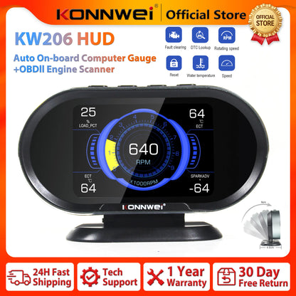 2026 KONNWEI KW206 Car OBD2 HUD Digital Instrument Computer Intelligent OBD Speedometer Water Temperature Fuel Pressure Tester