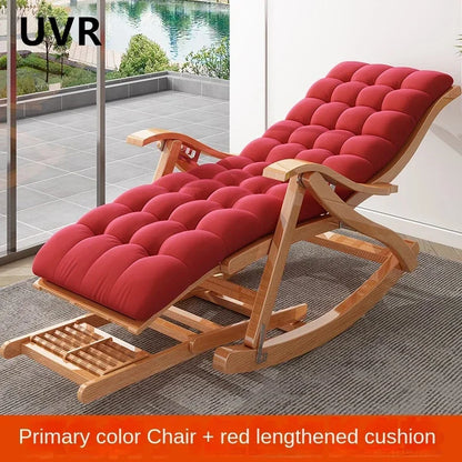 UVR Folding Rocking Chair Adult Bamboo Lounge Chair Home Balcony Leisure Armchair Armchair Lazy Sofa Rattan Chair