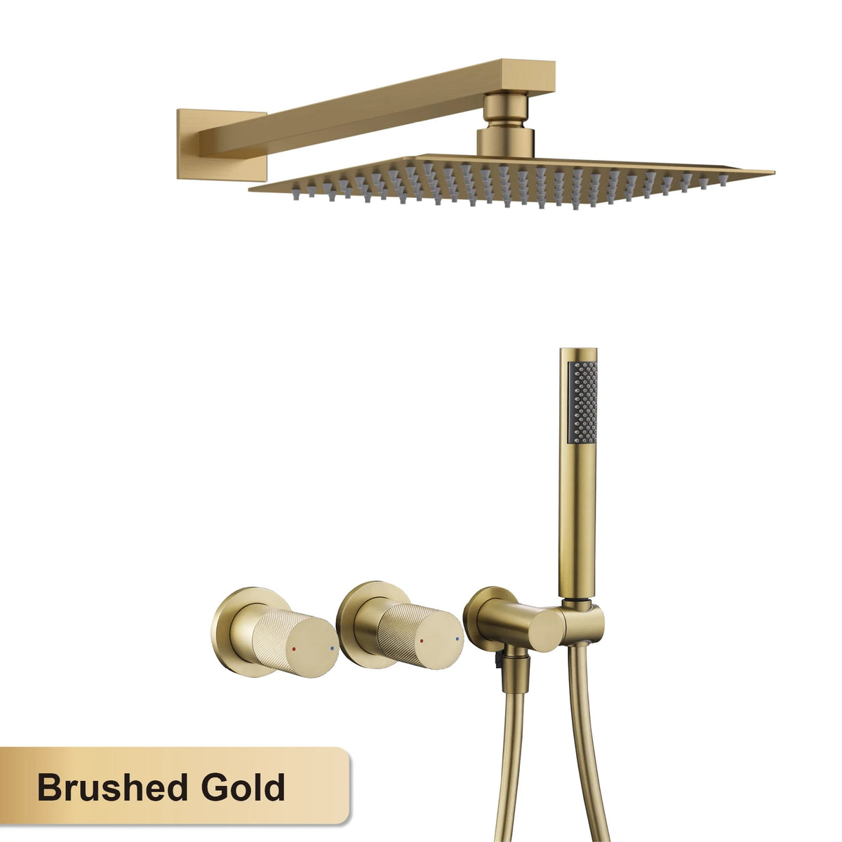 Luxury Bathroom Brass Gun Grey Wall-Mounted Shower System 2 Function Embedded Bath Mixer Tap Dual Spray Rainfall/Handheld