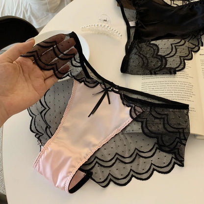 New Luxury Satin Lace Panties Sexy High-Cut Crotch Cotton Gusset for Women Soft Smooth Underwear Lightweight Breath Knickers