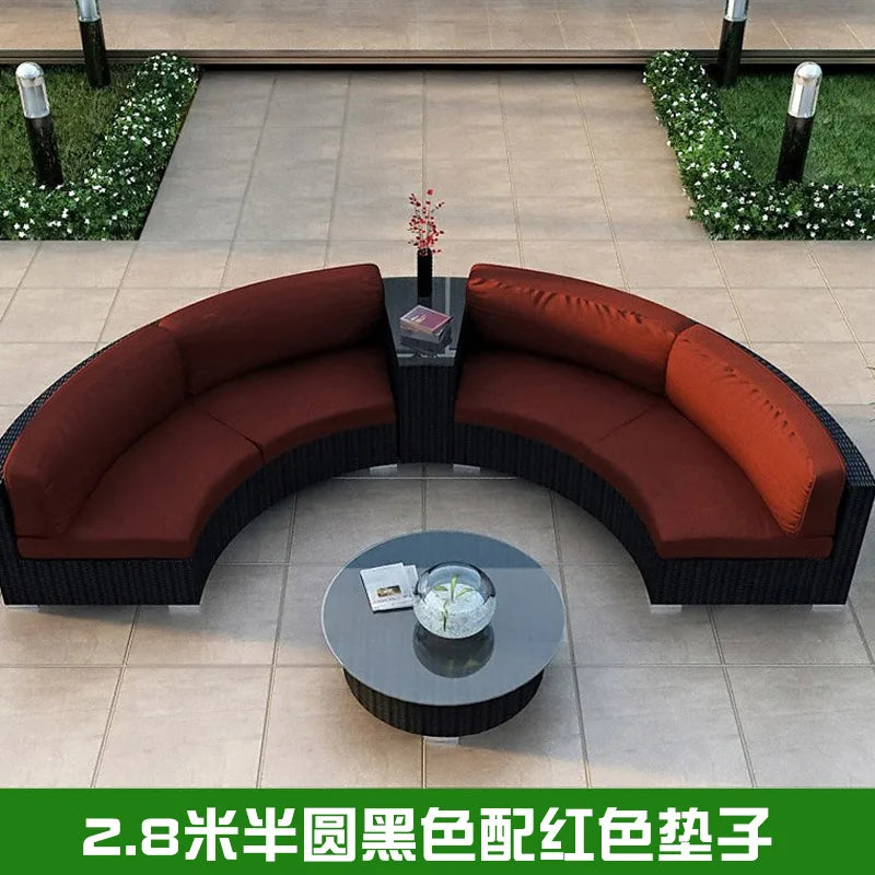 Outdoor round rattan sofa combination garden courtyard semi-circular rattan chair sofa outdoor hotel curved living room sofa
