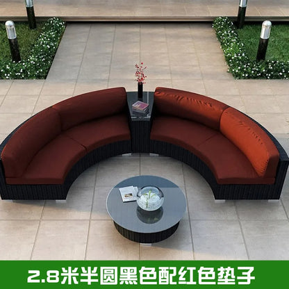Outdoor round rattan sofa combination garden courtyard semi-circular rattan chair sofa outdoor hotel curved living room sofa