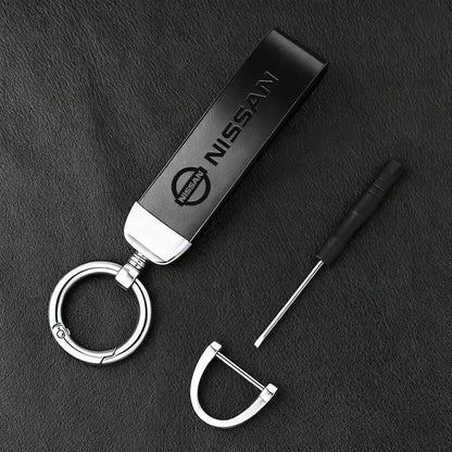 Vintage Leather Car Keychain Key Ring Pendant Fit For Nissan Sylphy N7 Qashqai J10 J11 Note Teana Navara Juke GTR 350Z Patrol Ti