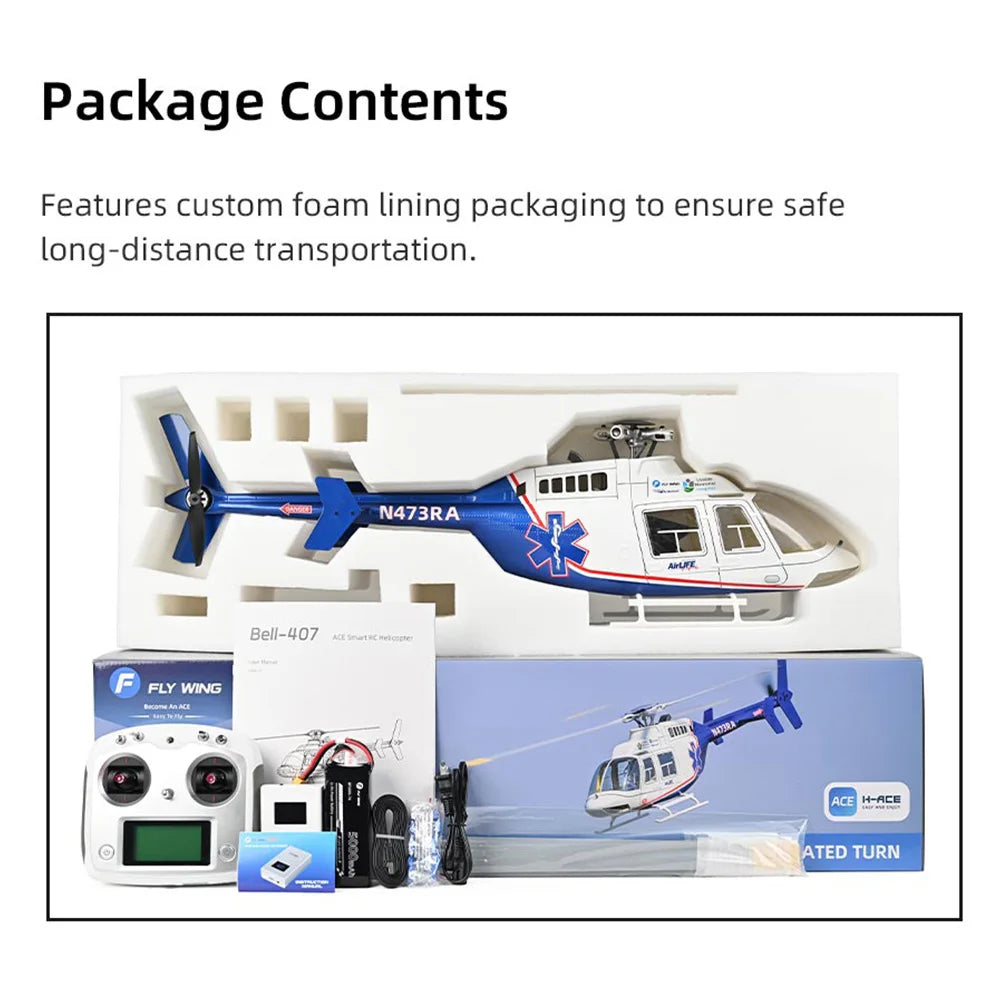 FLYWING Bell407 Scale RC Helicopter ACE Flight Control 6CH GPS FLY WING Bell 407 RC Helicopter LED Light Quick Release Rotor RTF