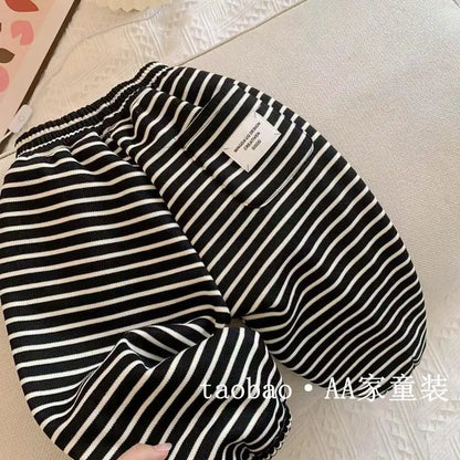 Autumn Winter Boys' and Girls' Sports Plush Pants New Korean Edition Striped Children's Pant Boys Pants Girls Winter Clothes