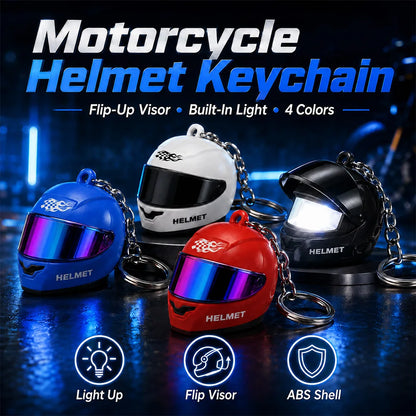 Cool Motorcycle Helmet Keychain with Light Creative Mini Helmet Key Chain for Bags and Keys, Night Warning Light