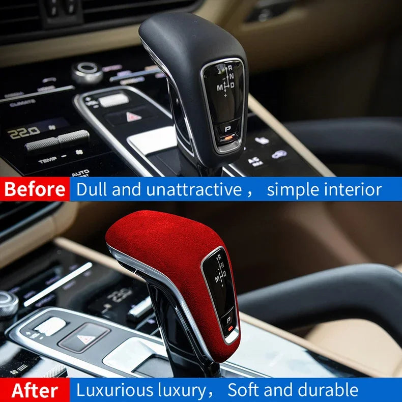 Suede Wrap Car Gear Shift Knob ABS Trim Cover Sticker For Porsche Cayenne 2018 2019 2020 2021 Coupe Turbo S Accessories
