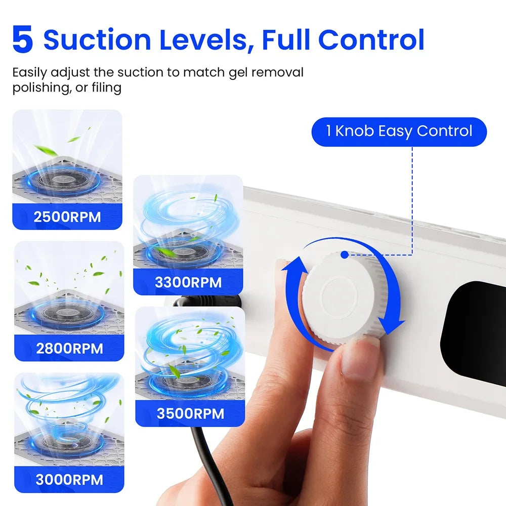 2500/2800/3000/3300/3500rpm Speed Adjustable Brushless Nail Dust Collector Powerful Twin Turbo Vacuum Nail Dust Extractor