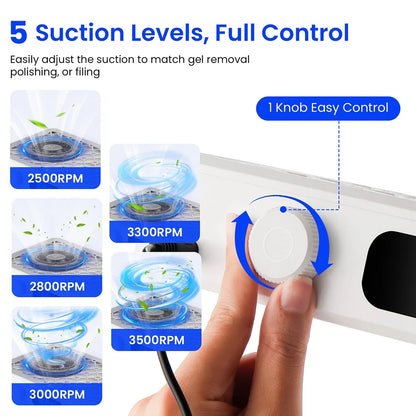 2500/2800/3000/3300/3500rpm Speed Adjustable Brushless Nail Dust Collector Powerful Twin Turbo Vacuum Nail Dust Extractor