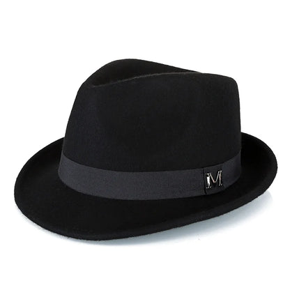Men Winter Thick Warm Felt Fedora Hats Wool Gentleman Jazz Cap Homburg Male Classical Narrow Brim Top Hat