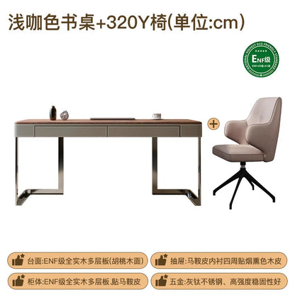 Retro Style Walnut Grain Solid Wood Desk Minimalist Aesthetic Office Desk Modern Display Design Executive Luxury Office Desks