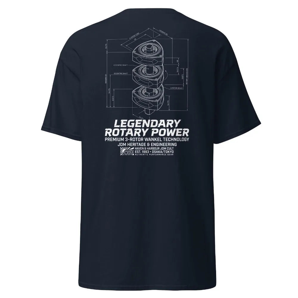 Legendary 3-Rotor Wankel Technology Shirt JDM Rotary Power Blueprint Tee RX7 Enthusiast Gift Japanese Engineering Clothes