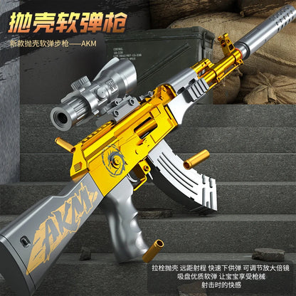 Ak47 Assault Rifle Manual Repeating Shell Ejection Soft Bullet Toy Gun Children Boy Simulation Toy Gun Akm Perfect Gift